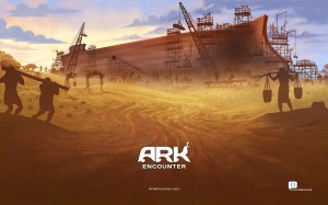 An artist's concept of Noah's Ark in the desert