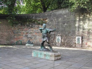 Robin Hood stands near Nottingham Castle