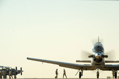 A T-6A Texas US Air Force trainer at COB Speicher, Tikrit, Iraq.