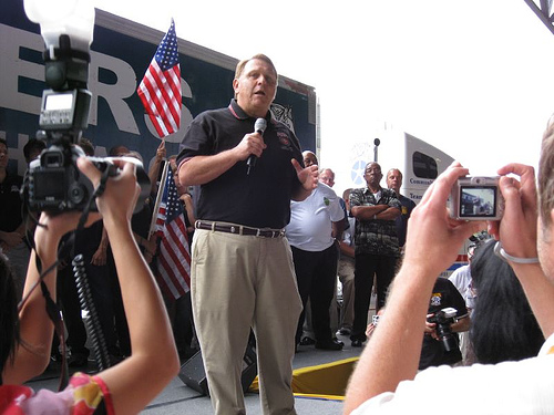 Jimmy Hoffa speaks at a Teamster rally in 2007