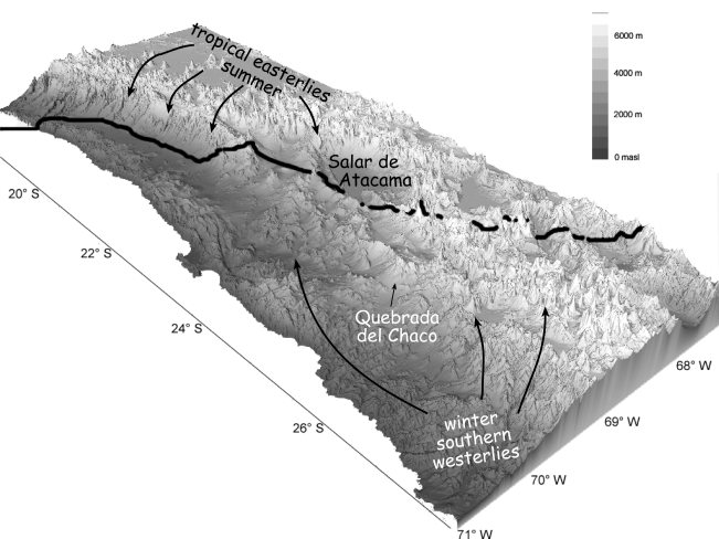 3D relief map of the Atacampa Plateau.