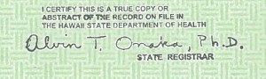 Obama birth certificate misspelling and whimsical signature. A new Obama eligiblity affidavit says that this registrar's stamp was pasted on.