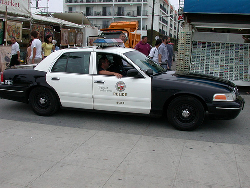 A police cruiser in Los Angeles. Thin Blue Line in action. Two cops lost their lives in a cruiser like this one, just for being cops