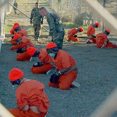 Detainees at Camp X-ray, Guantanamo Bay, Cuba