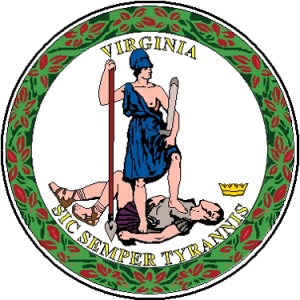 Seal of Virginia. Translation: Thus Always to Tyrants