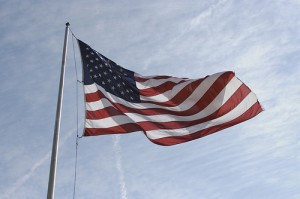 An American flag flying at Chimney Rock, NC