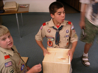 A Boy Scout patrol does community service.