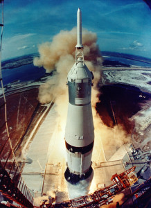 Apollo 11 lifts off.