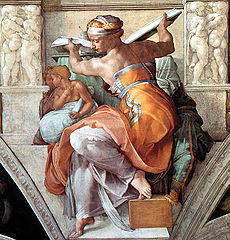 A figure in prophecy by Michelangelo. Michelangelo appealed to dignity in his workis.