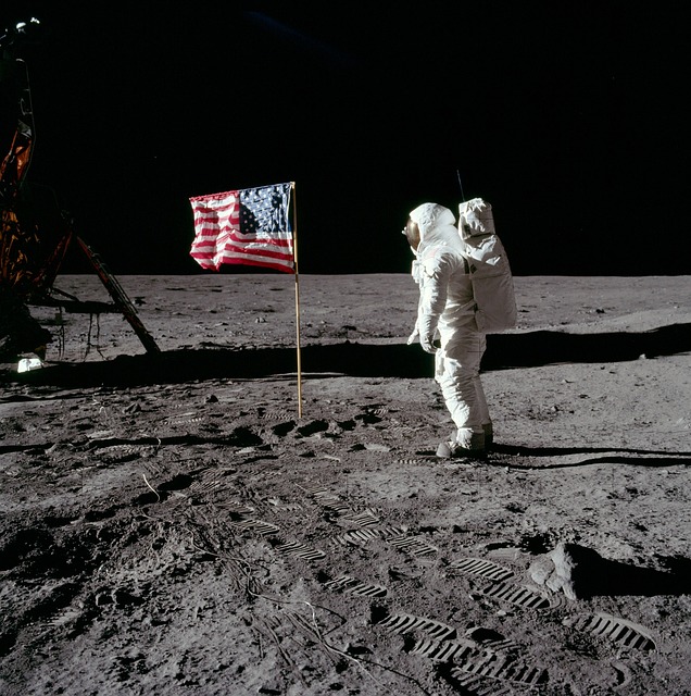 Apollo 11 LMP Buzz Aldrin salutes the flag