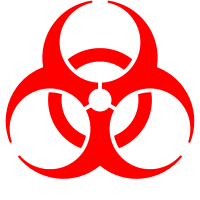 The biohazard symbol, a warning to follow protocol.