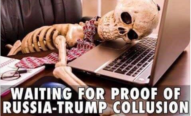 Waiting for proof a duly elected President colluded with a foreign power. This President did not, but his opponent did.
