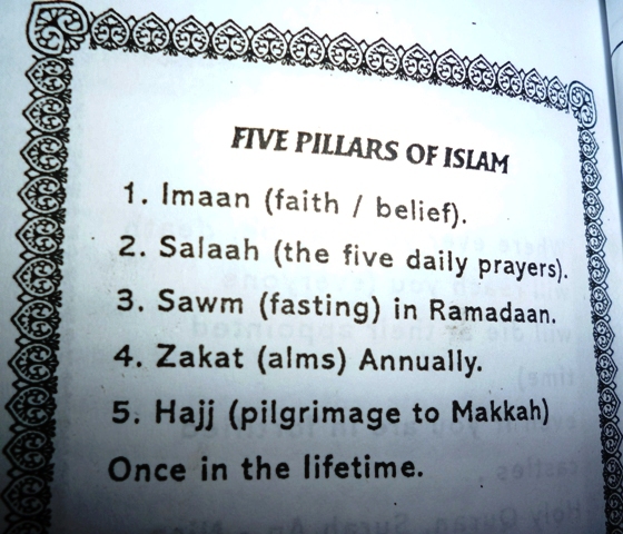 The traditional Five Pillars of Islam, in one suggested order. PBS wants to teach these as fact.