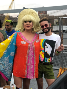 Alexander Kacala of NBC appears with a drag queen