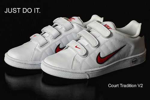 A pair of Nike shoes with the trademark curved checkmark. Nike just jeopardized its brand with its choice of spokesman.