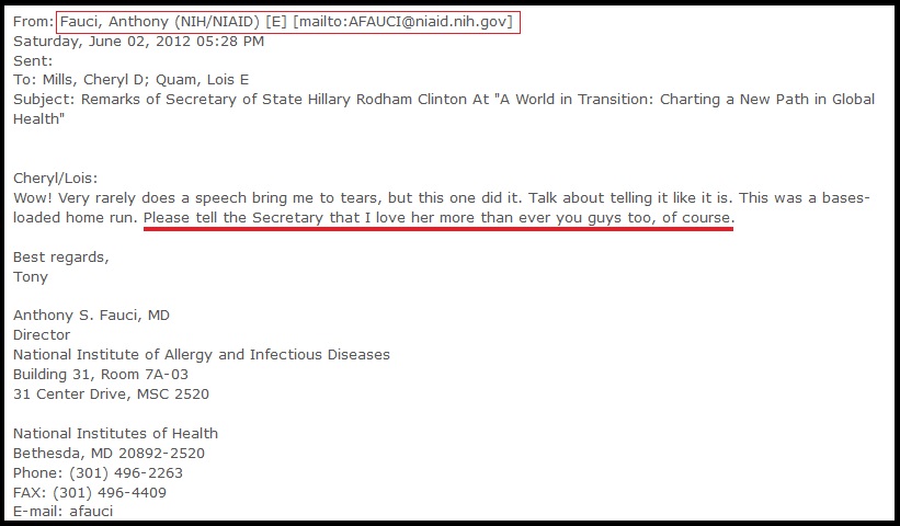 Anthony Fauci sent this email. This is the "love letter" to HRC.