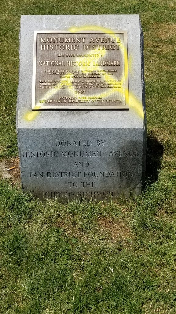 Monument Avenue national historic landmark designation, defaced