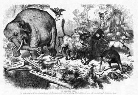 Elephantine v asinine - Thomas Nast's mascots for the Republicans and Democrats