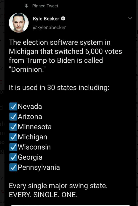 Warning about Dominion software switching votes in 30 States