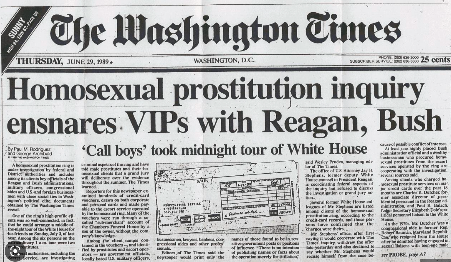 Washington Times child trafficking article front page 1989