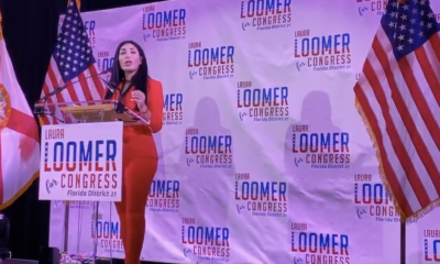 Laura Loomer on stage as she runs for Congress in Florida's 21st District.