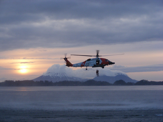 Coast Guard helicopter in Arctic setting