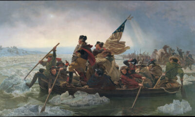 Washington Crossing the Delaware group portrait painted in 1851 by Emanuel Leutze (1816-1868)
