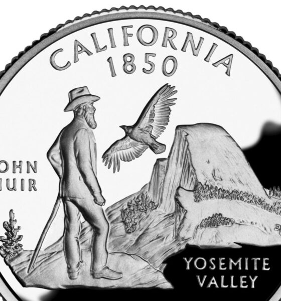 California state quarter reverse featuring John Muir and the Yosemite Valley