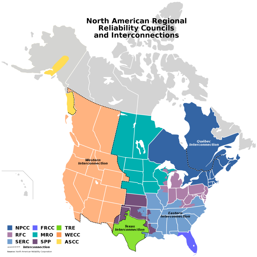 North American electric grid regions north of Mexico (and ouside of Inuit Nunaangat)