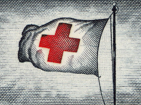 Red Cross flag done in charcoal-like shade