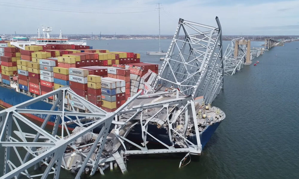 The Francis Scott Key Bridge (Baltimore, Md.) after a container ship wrecked it