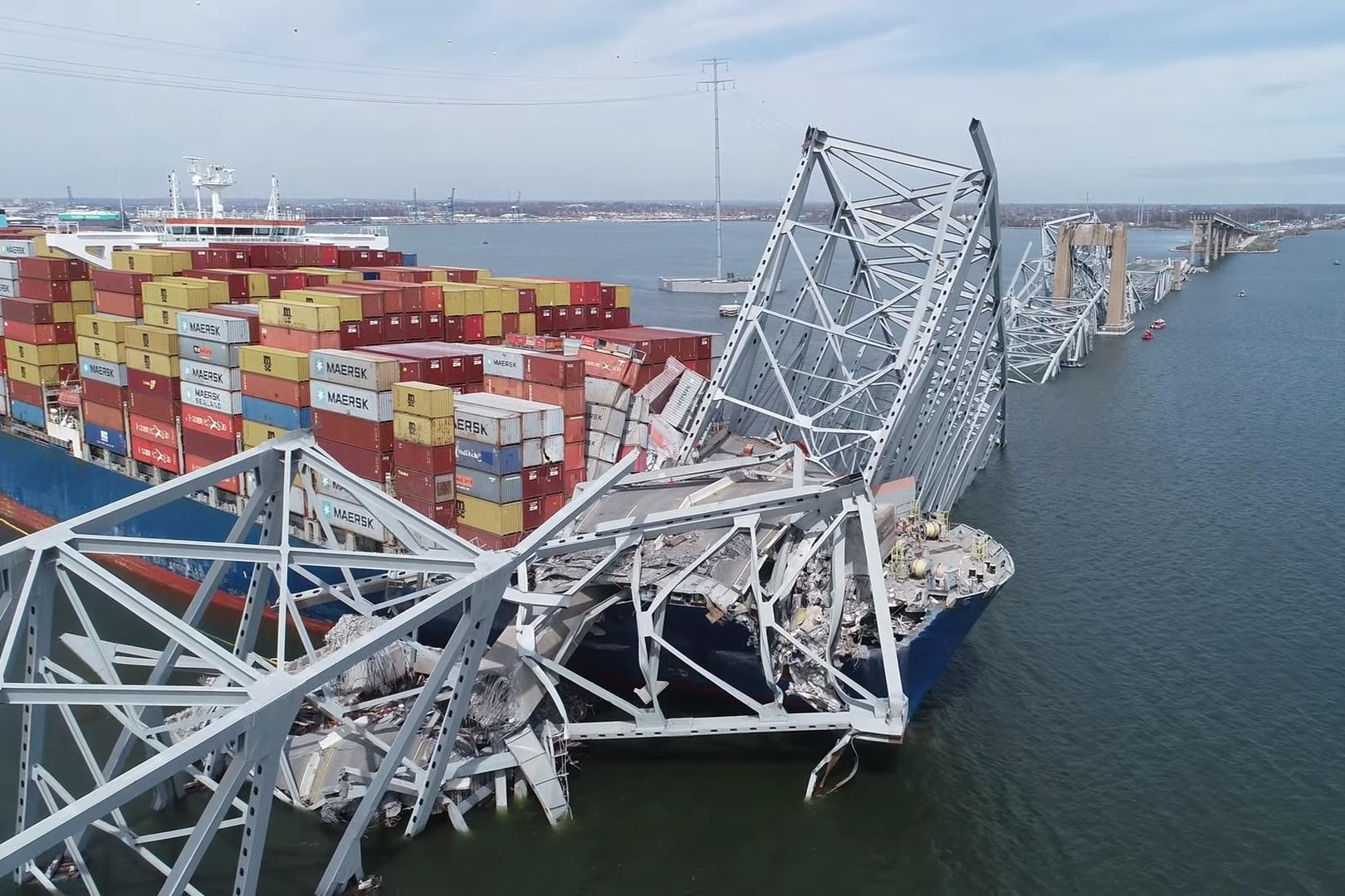 The Francis Scott Key Bridge (Baltimore, Md.) after a container ship wrecked it