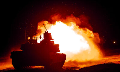 Tank in firefight