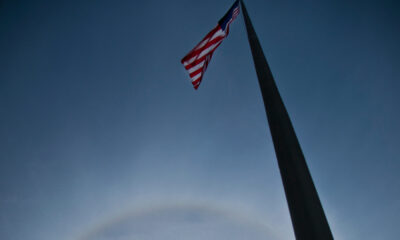 USA Flag in twilight