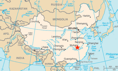 China map highlighting Wuhan