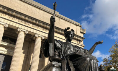 Columbia University library, close-up angle with statue in foreground