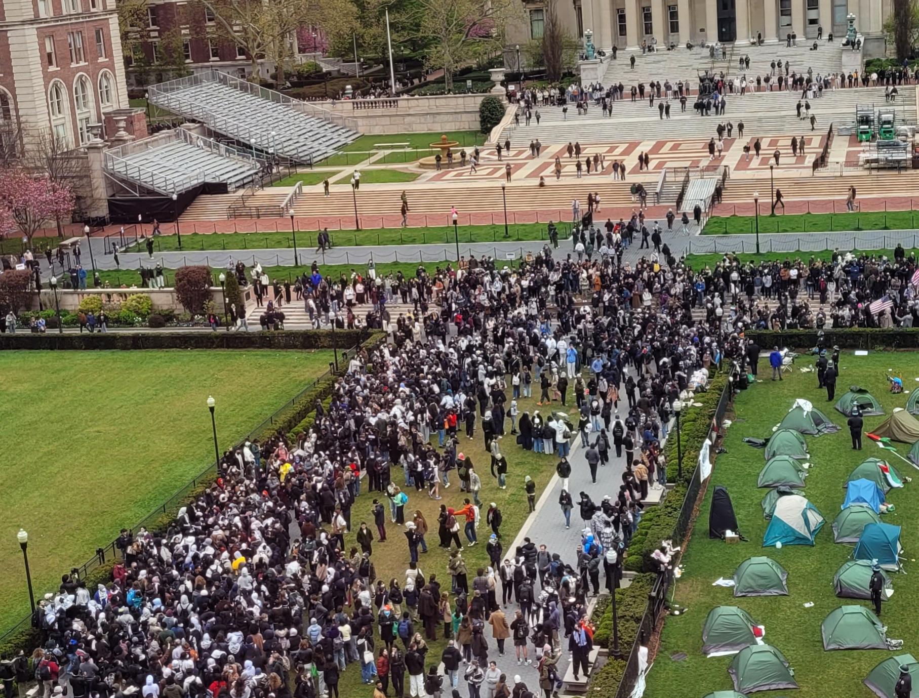 Columbia University woke left pro-HAMAS camp on quad close-up