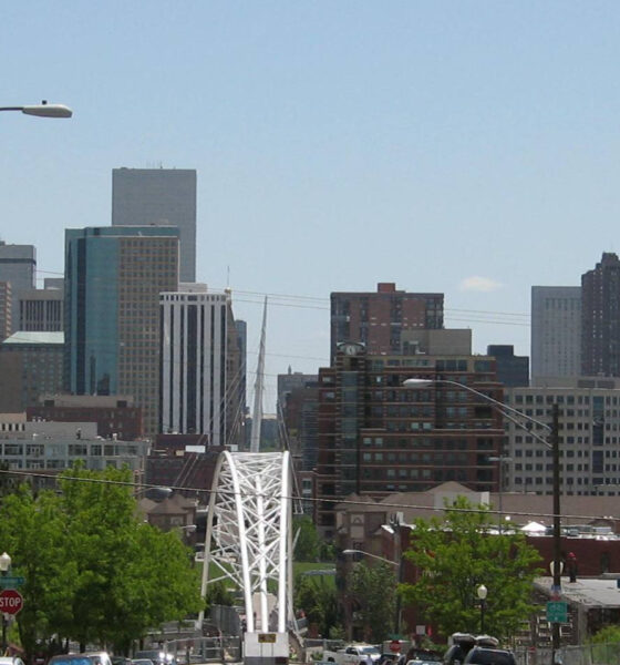 Denver, Colorado skyline and nearby apartments