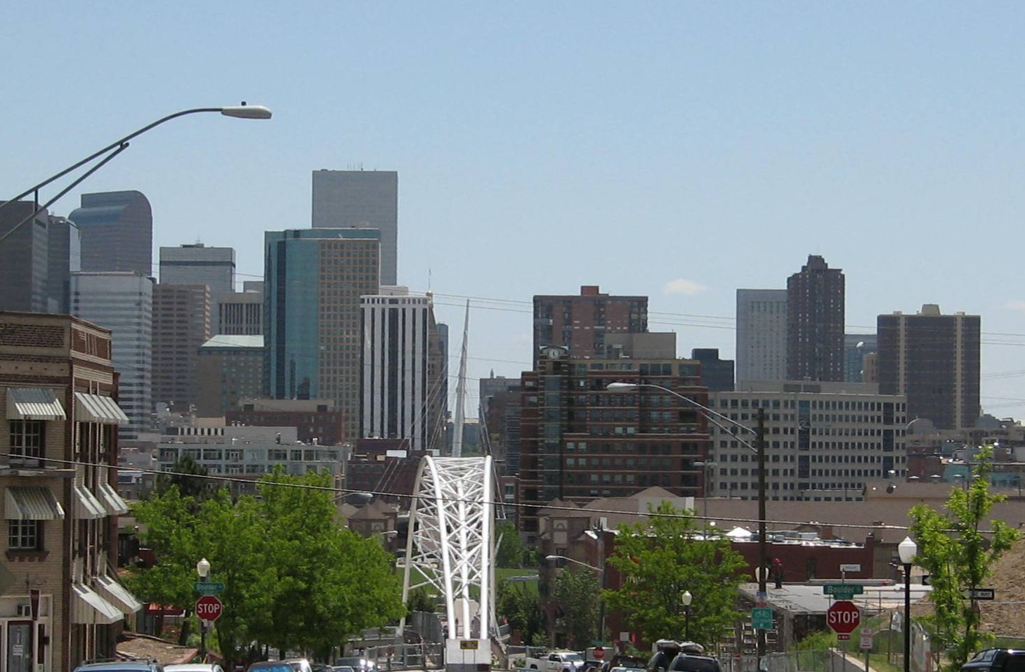 Denver, Colorado skyline and nearby apartments