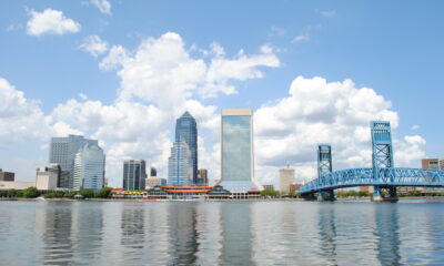 City collection Jacksonville, Florida in daytime - city skyline, with drawbridge in foreground at right
