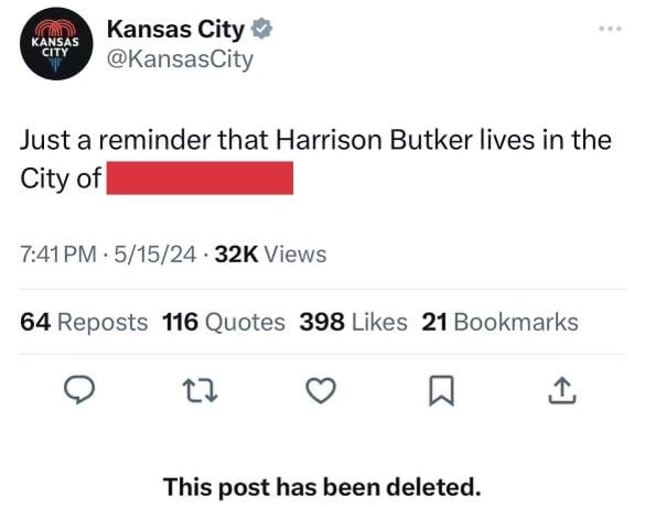 Kansas City dox of Harrison Butker, redacted, then deleted