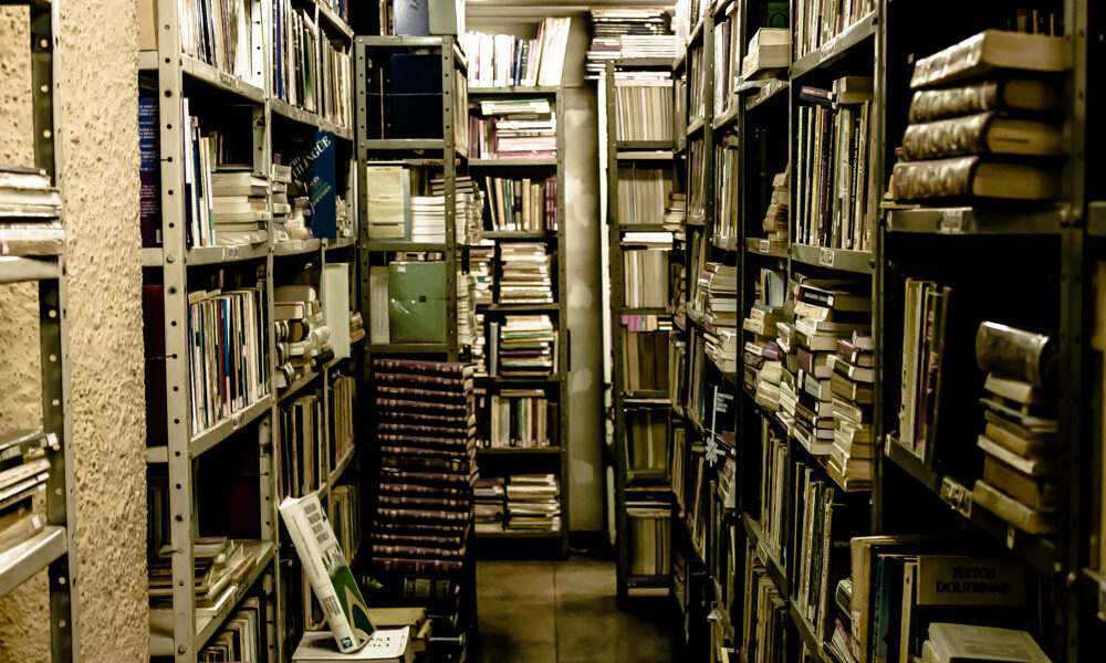 University library shelves in a typical open-stack library