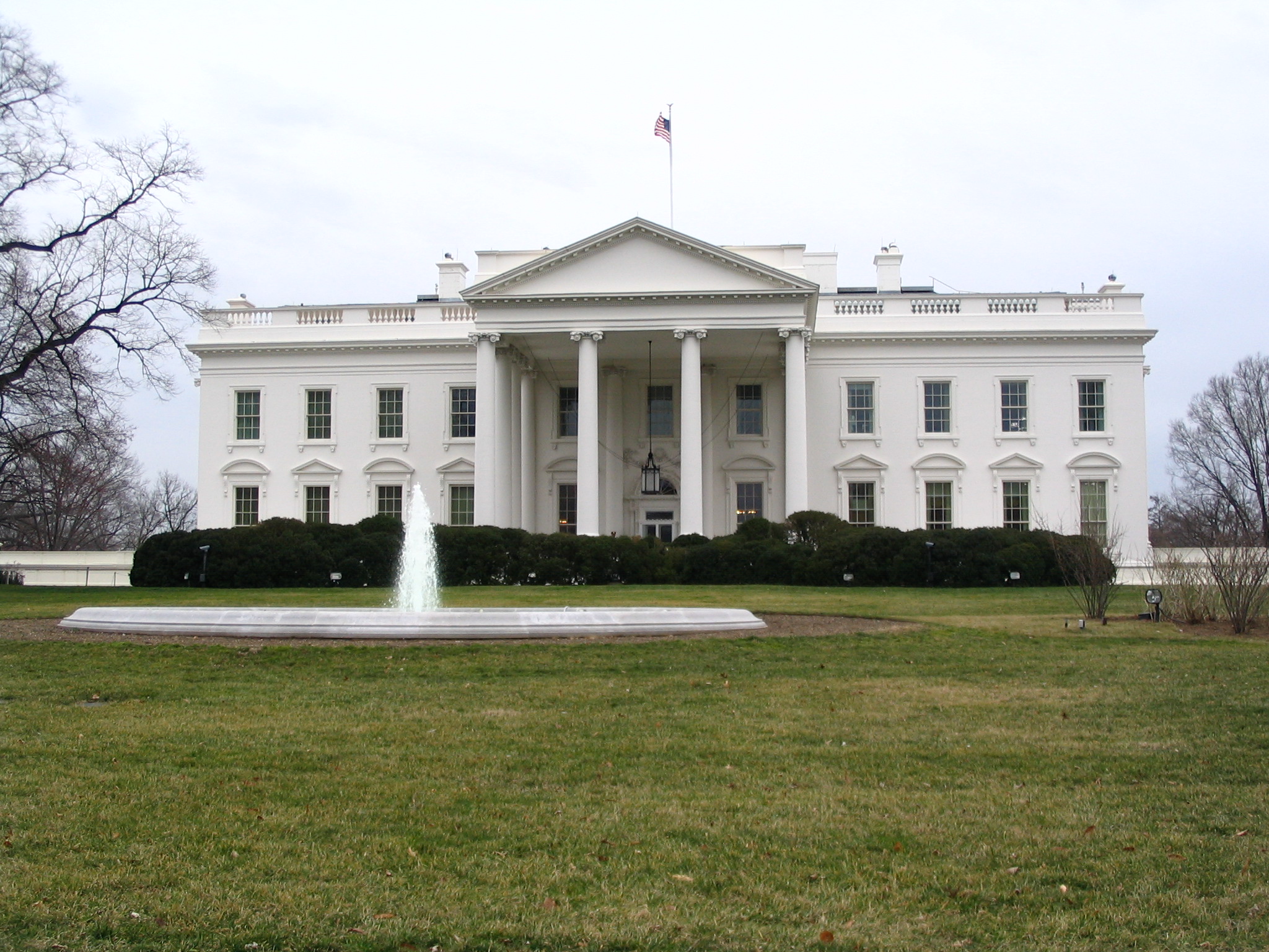 White House, front, under overcast sky