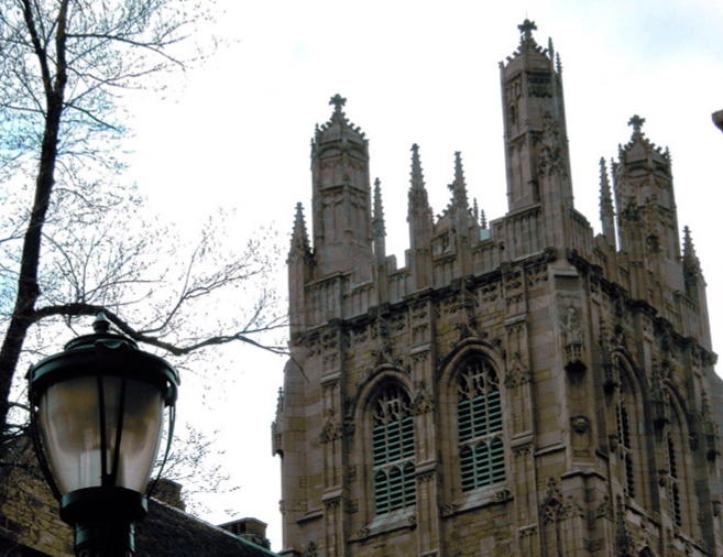 Yale University - Phelps Hall (tall) and Farnum Hall (foreground) from inside the Old Campus
