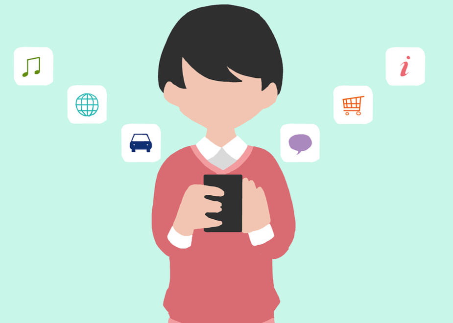 Influencer with cellphone and multiple app icons