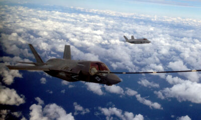 Two F-35B Joint Strike Fighters taking on fuel