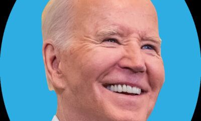 Joe Biden close-up headshot with light blue background