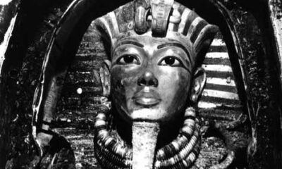 King Tutankhamen death mask with false beard, necklace, and hood