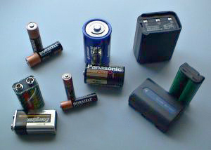 Assorted batteries of several battery types AAA AA C D 9V Rechargeables