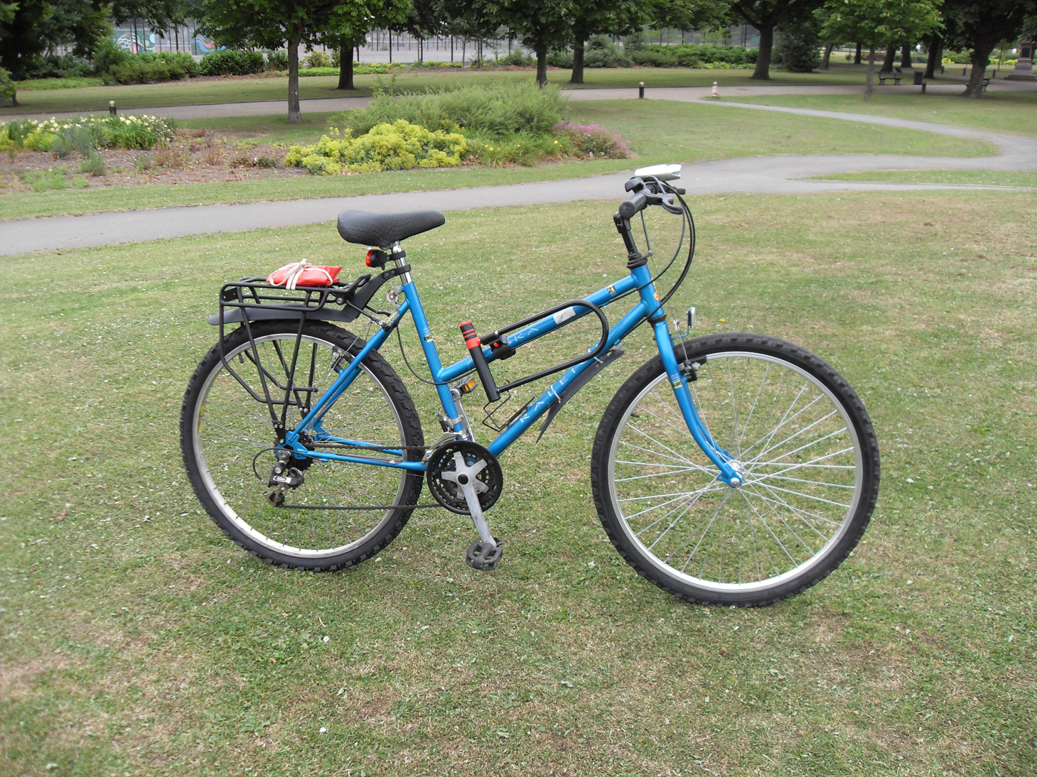 Bicycle parked in a public park